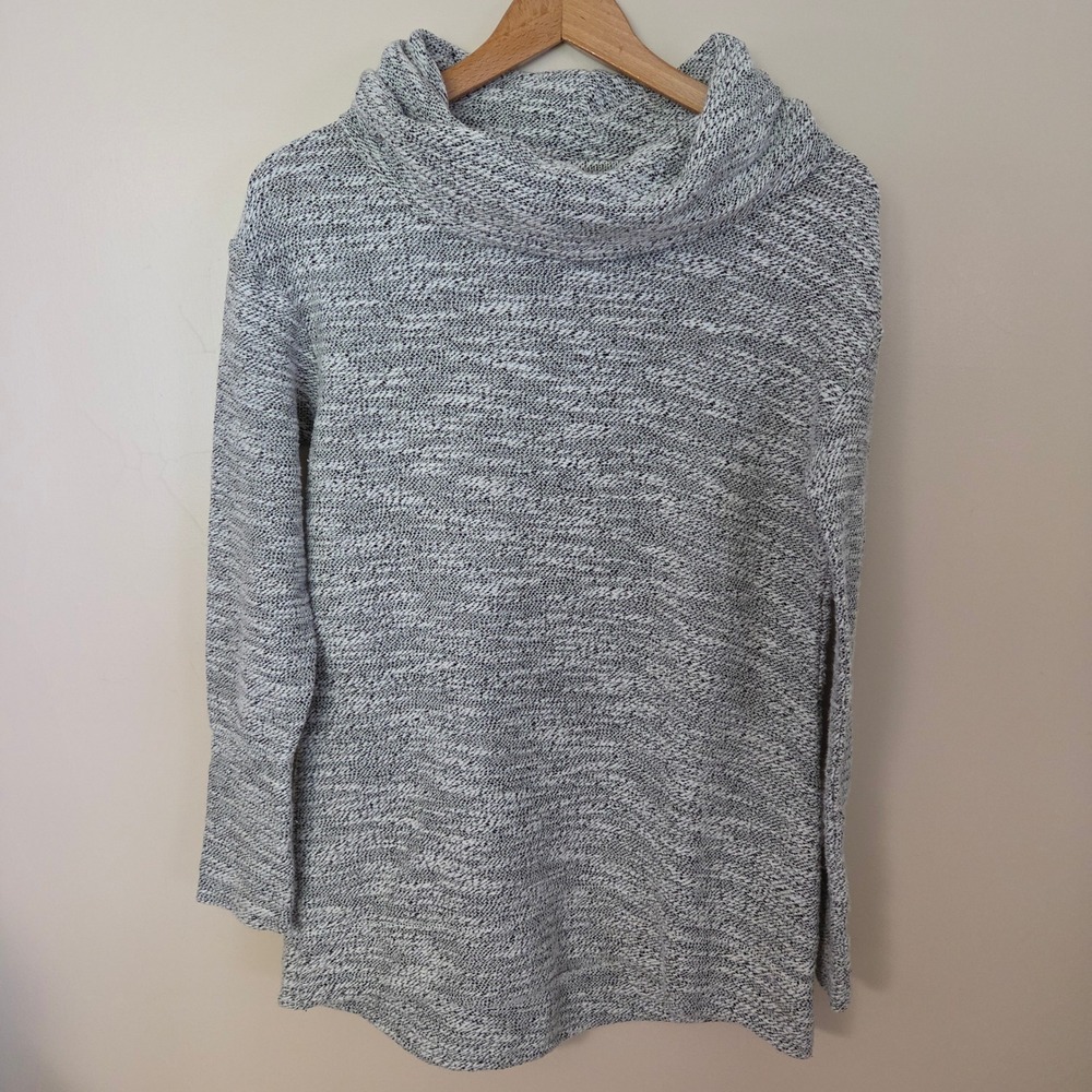 Coastal Granola Womens M Cowl Neck Marled Knit Tunic Sweater Black White